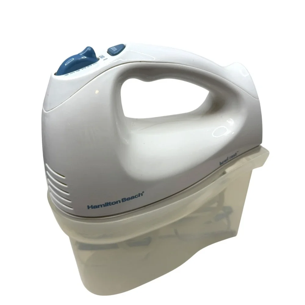 Hamilton Beach Hand Mixer 62682R White Blue 6-Speed w/ Bowl Rest & Storage Case